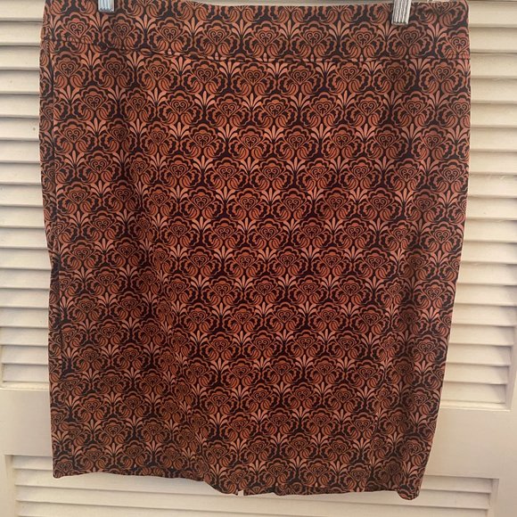 Dark Peach and Navy Blue Patterned Pencil Skirt - Picture 1 of 3